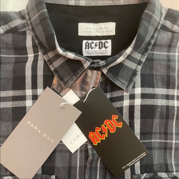 NWT ZARA MAN Plaid Shirt w/AC/DC Graphic on Back - Picture 8 of 12